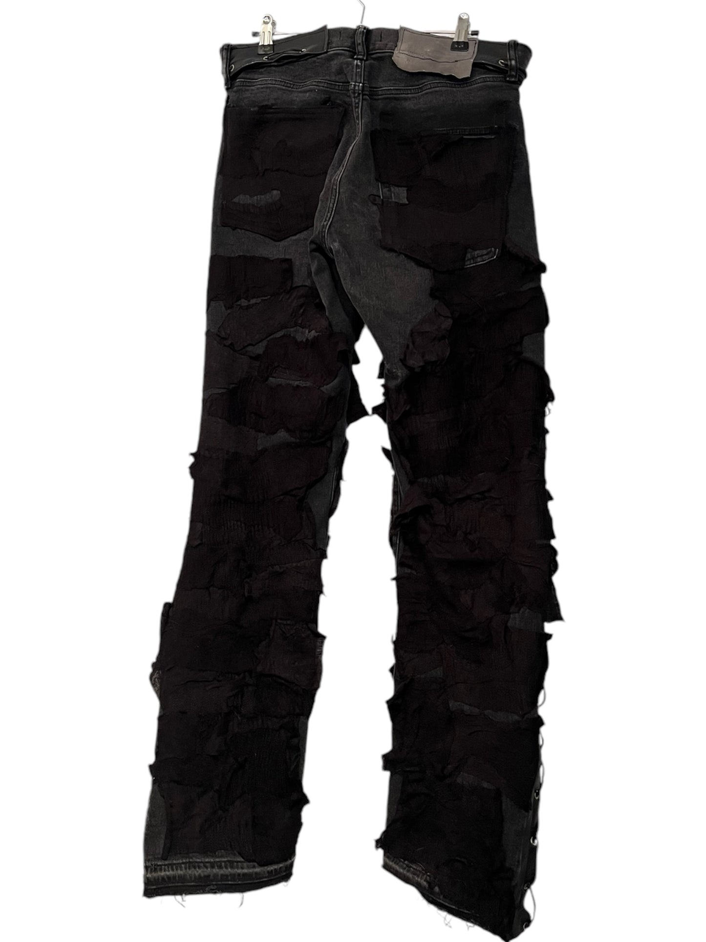 Leather patchwork jeans